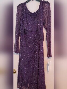 Patra Women's Elegant Purple Runched  Sequin Dress